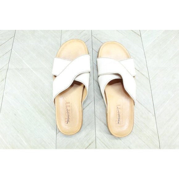 BORN White Leather Criss-Cross Straps Low Wedge Slide Sandals Size 6 M - Picture 6 of 9